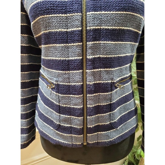 Loft Women's Blue Striped Cotton Long Sleeve Full Zip Front Casual Jacket Size 6 - Picture 4 of 12
